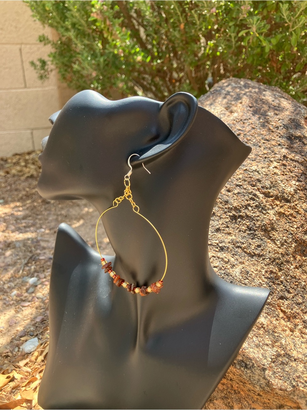 Goddess Energy Amber and glass bead hoop Earrings Free shipping
